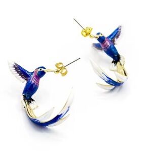 Hummingbird Blue Gold Earrings
